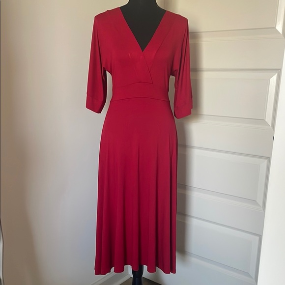 ASOS Red V-Neck Dress Sz 4 - Picture 1 of 10